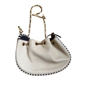 Marc Jacobs Sway Party Cream Lamb Leather Whipstitch Bucket Bag Gold Chain Strap